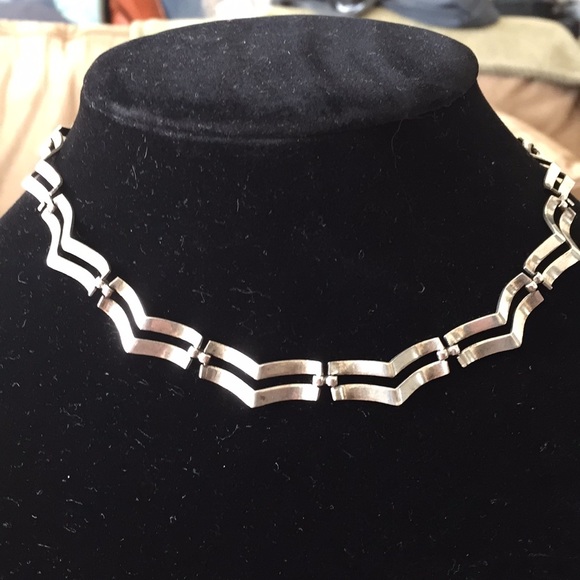 Rare! Incredible 14k Gold and Sterling Chevron Symmetalic Choker - Picture 3 of 10
